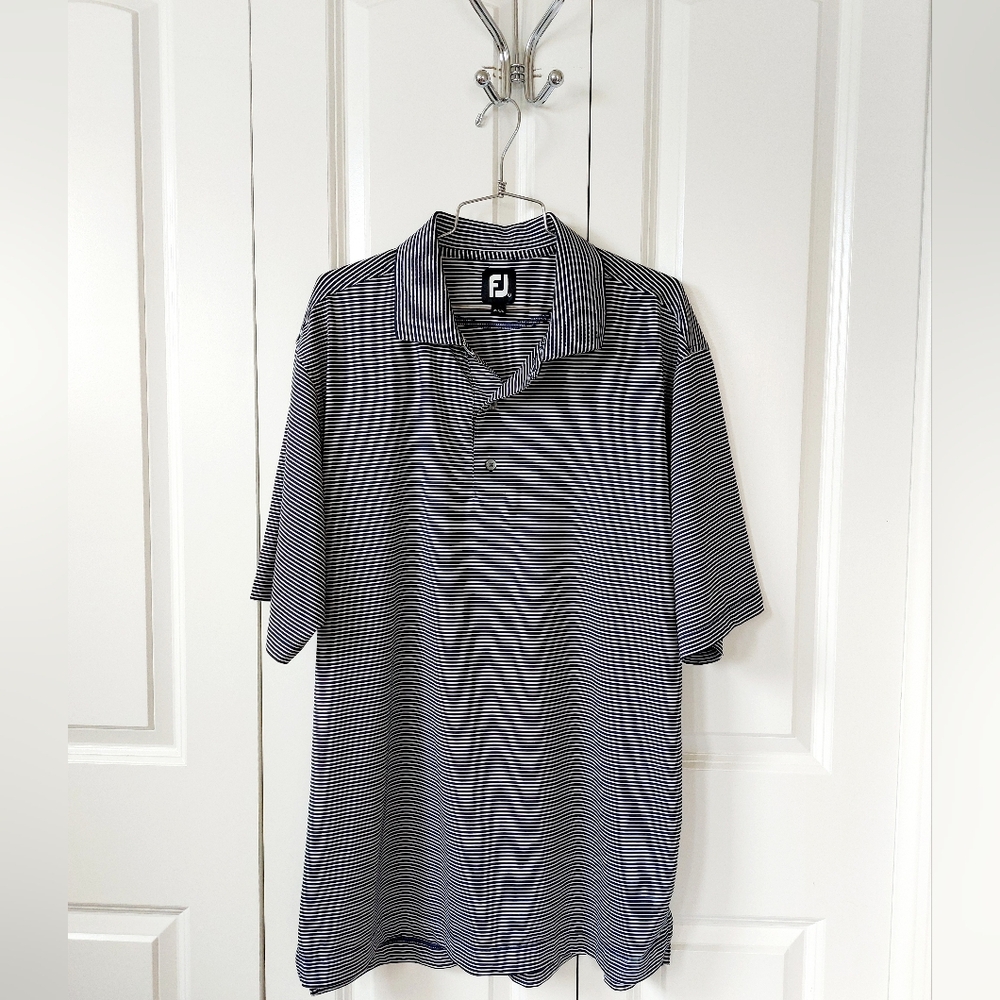 Navy Blue Micro Stripe Golf Polo FootJoy size Large - Picture 1 of 5